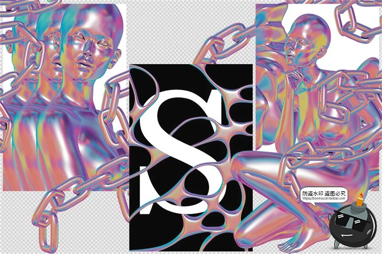 图片[3]-迷幻蒸汽波波普艺术抽象3D几何手绘插画海报设计元素PNG免抠素材-设计猿