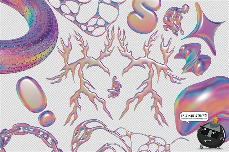 图片[5]-迷幻蒸汽波波普艺术抽象3D几何手绘插画海报设计元素PNG免抠素材-设计猿