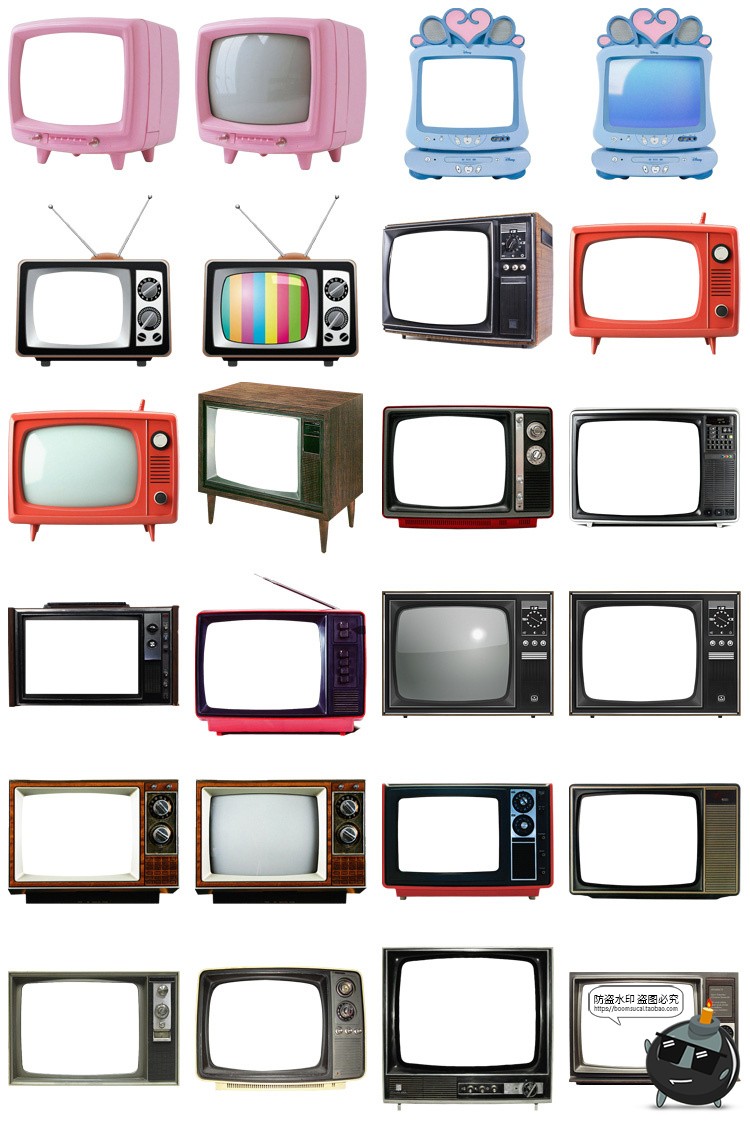 图片[1]-美式复古怀旧老电视边框装饰元素手账PNG免扣图贴纸饭圈美工素材-设计猿
