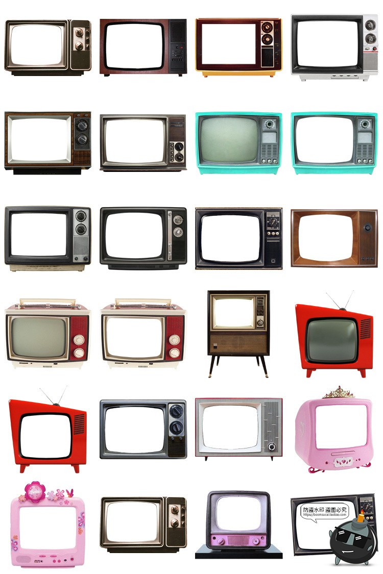 图片[2]-美式复古怀旧老电视边框装饰元素手账PNG免扣图贴纸饭圈美工素材-设计猿