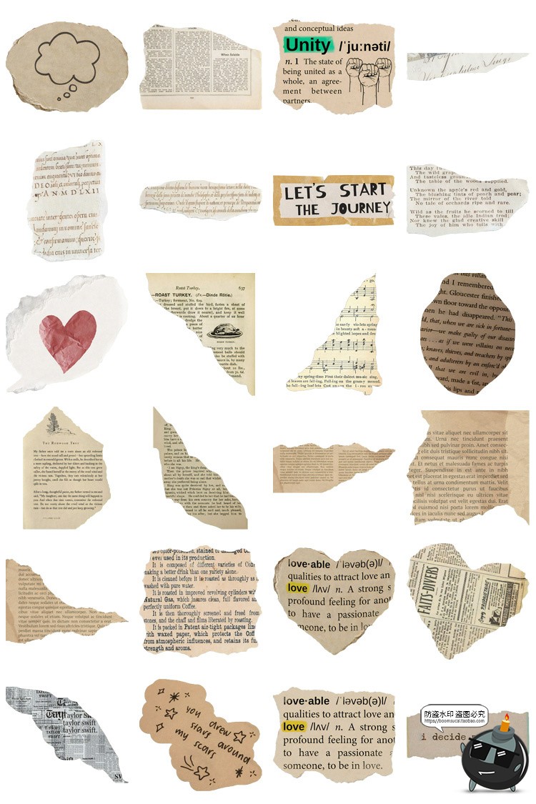 图片[2]-文艺复古牛皮纸撕裂纸张撕纸字母文字贴纸手账png免扣图美工素材-设计猿