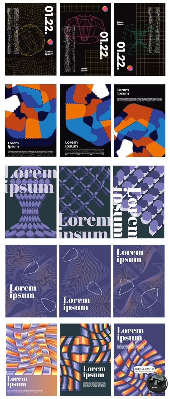 图片[4]-现代抽象艺术孟菲斯几何图形平面构成点线面排版插画海报AI素材图-设计猿