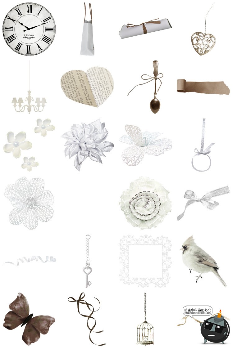 图片[2]-复古欧式边框蕾丝蝴蝶结植物花卉手账PNG装饰元素美工拼贴素材图-设计猿