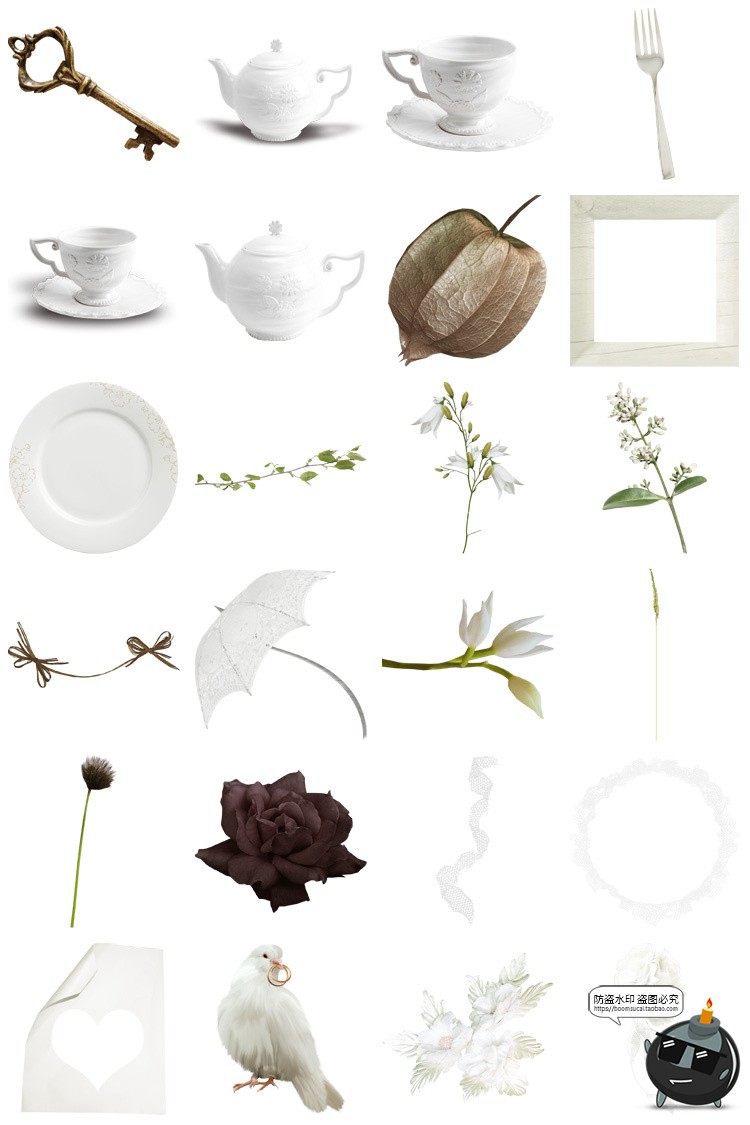 图片[4]-复古欧式边框蕾丝蝴蝶结植物花卉手账PNG装饰元素美工拼贴素材图-设计猿