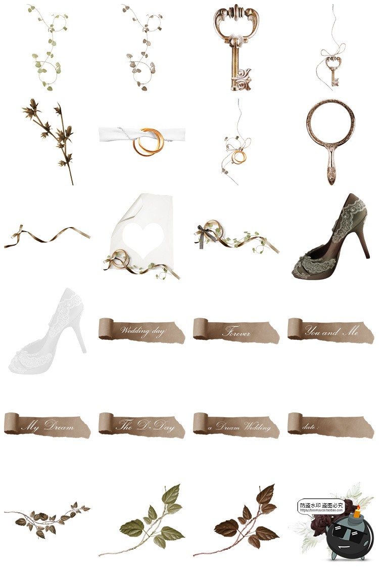 图片[8]-复古欧式边框蕾丝蝴蝶结植物花卉手账PNG装饰元素美工拼贴素材图-设计猿