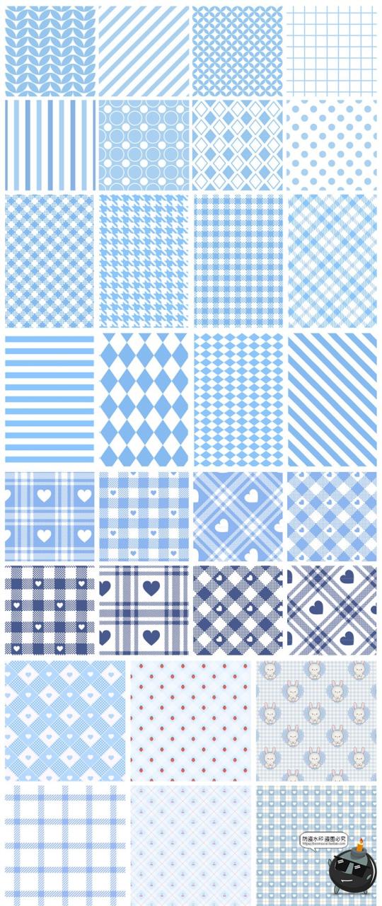 图片[3]-蓝色系甜美清新菱格JK格纹水色爱心无缝背景底纹图片AI矢量素材图-设计猿