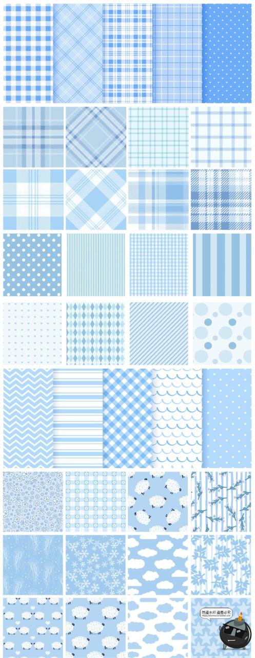 图片[4]-蓝色系甜美清新菱格JK格纹水色爱心无缝背景底纹图片AI矢量素材图-设计猿
