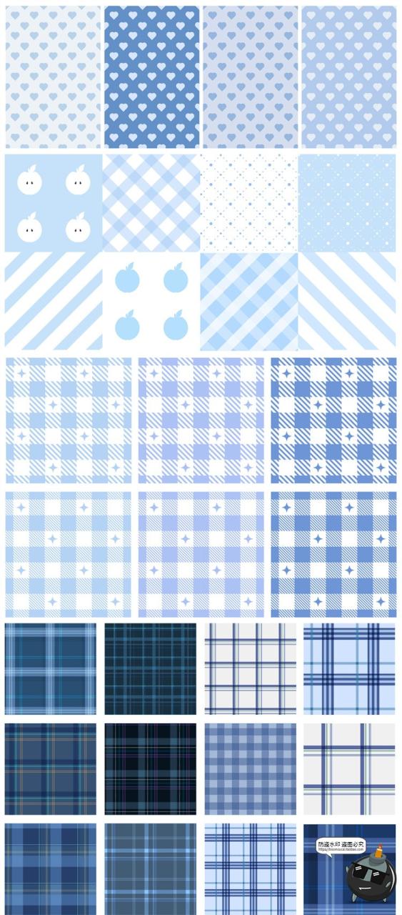图片[5]-蓝色系甜美清新菱格JK格纹水色爱心无缝背景底纹图片AI矢量素材图-设计猿