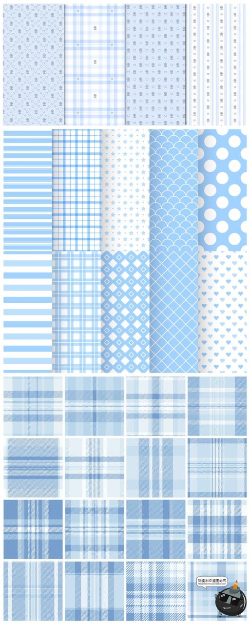 图片[6]-蓝色系甜美清新菱格JK格纹水色爱心无缝背景底纹图片AI矢量素材图-设计猿