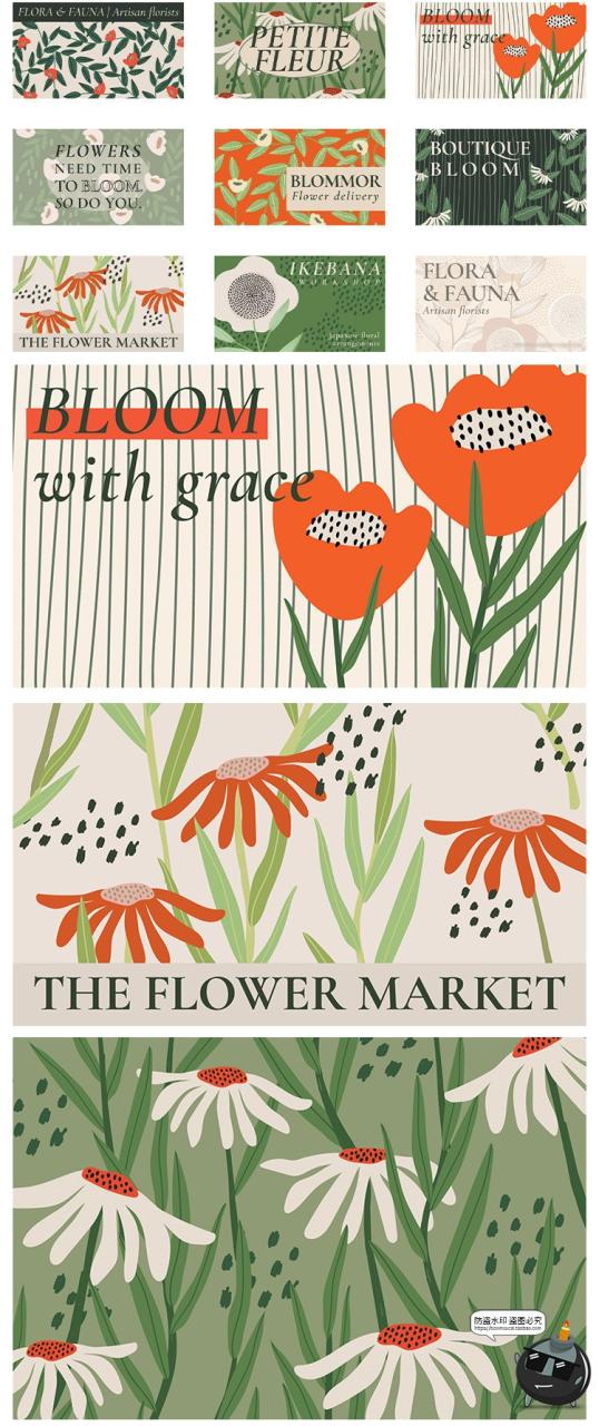图片[2]-抽象极简手绘艺术花卉植物花朵KV展板背景插画海报AI矢量图案素材-设计猿