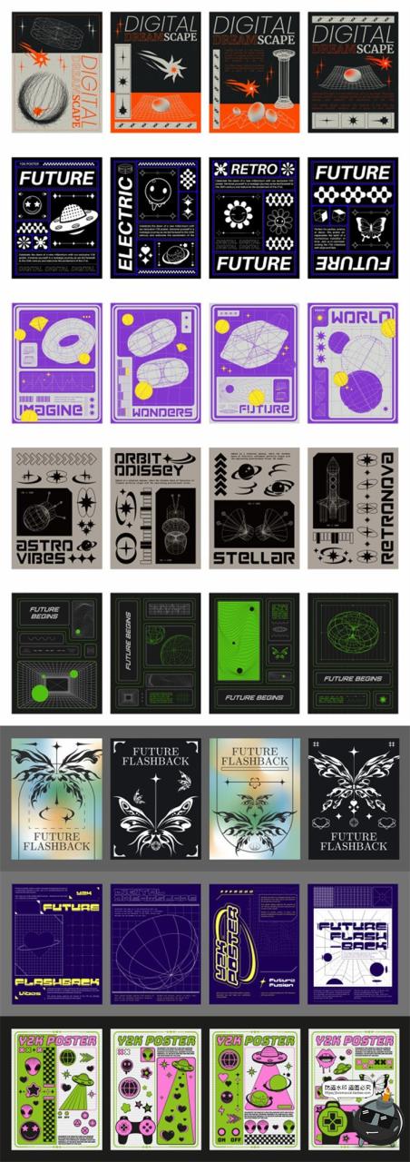 图片[5]-复古趣味Y2K千禧风赛博科技未来科幻HUD海报插画背景AI矢量素材图-设计猿