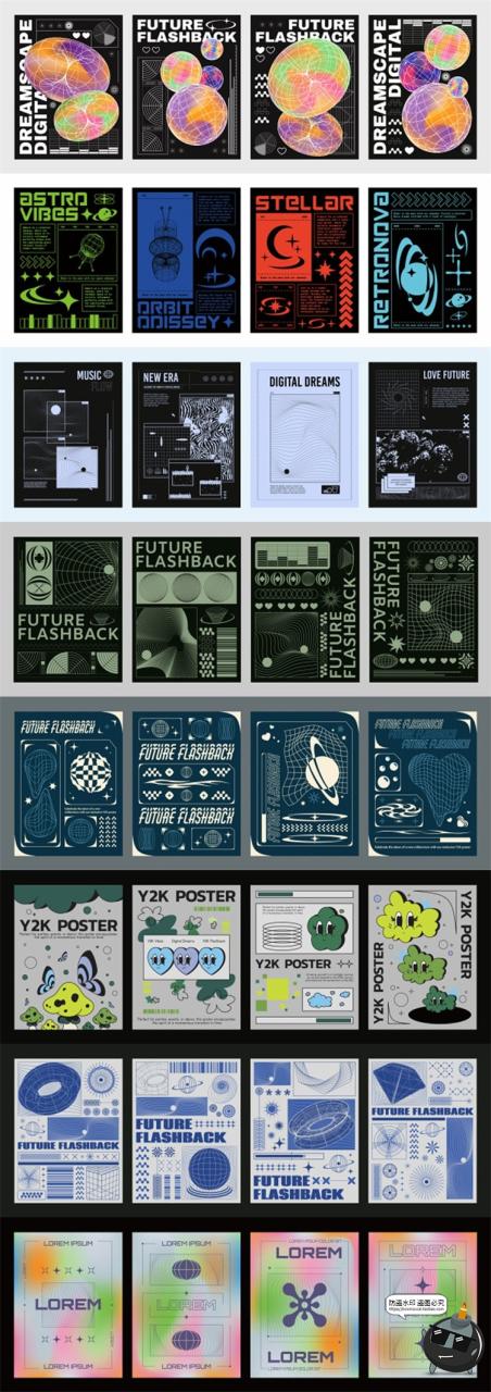 图片[6]-复古趣味Y2K千禧风赛博科技未来科幻HUD海报插画背景AI矢量素材图-设计猿