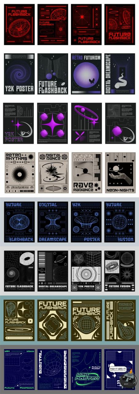 图片[7]-复古趣味Y2K千禧风赛博科技未来科幻HUD海报插画背景AI矢量素材图-设计猿