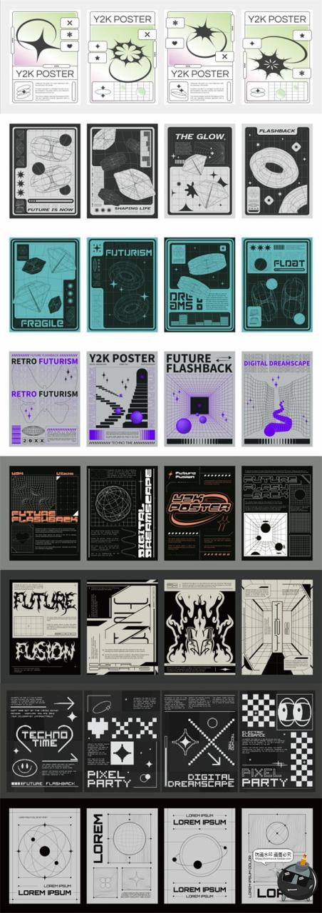 图片[8]-复古趣味Y2K千禧风赛博科技未来科幻HUD海报插画背景AI矢量素材图-设计猿