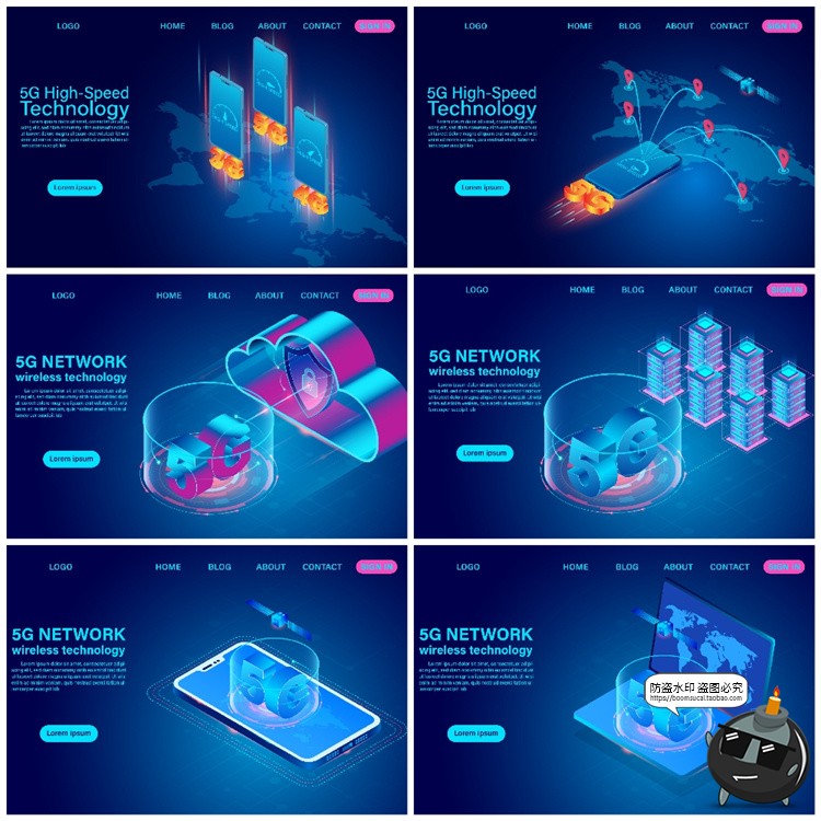 图片[1]-蓝色科技感智能5G云计算储存网络大数据安全2.5D插画AI矢量素材图-设计猿