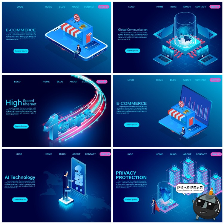 图片[2]-蓝色科技感智能5G云计算储存网络大数据安全2.5D插画AI矢量素材图-设计猿