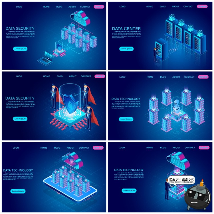 图片[3]-蓝色科技感智能5G云计算储存网络大数据安全2.5D插画AI矢量素材图-设计猿