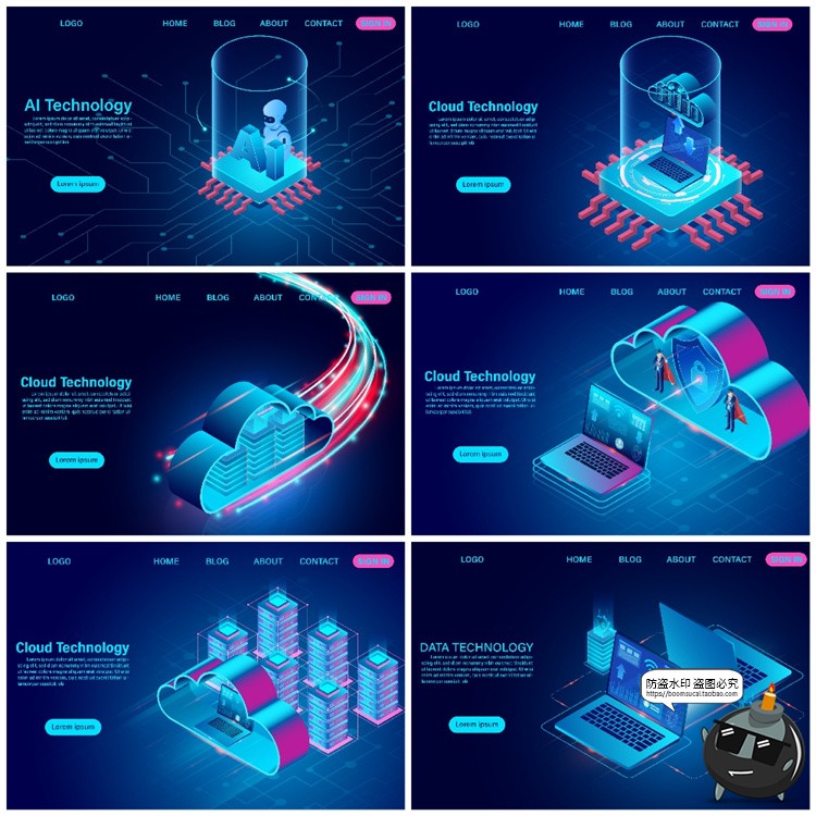 图片[4]-蓝色科技感智能5G云计算储存网络大数据安全2.5D插画AI矢量素材图-设计猿