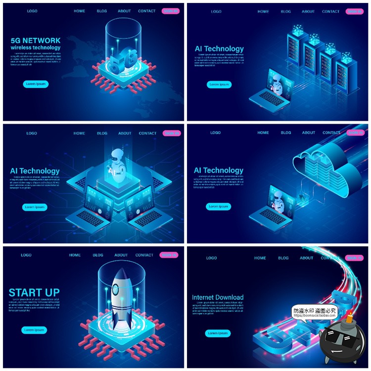 图片[5]-蓝色科技感智能5G云计算储存网络大数据安全2.5D插画AI矢量素材图-设计猿