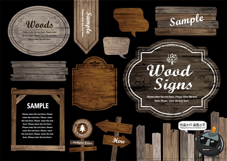 图片[1]-欧式复古边框木材围栏木质路牌路标题框邀请函AI矢量插画PNG素材-设计猿