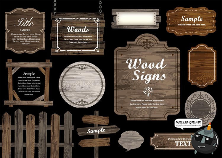图片[2]-欧式复古边框木材围栏木质路牌路标题框邀请函AI矢量插画PNG素材-设计猿