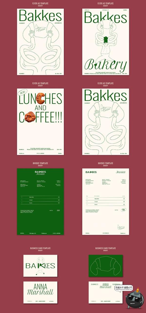 图片[2]-手绘牛角面包烘焙店品牌VI海报传单广告简约排版设计PSD模板素材-设计猿