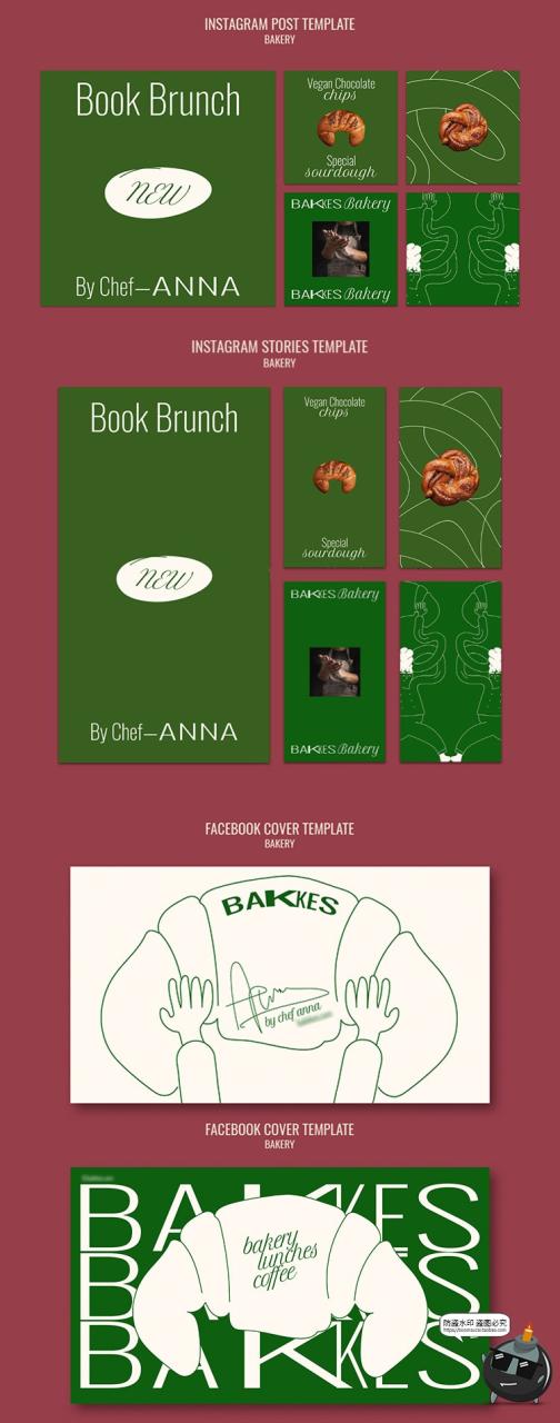图片[3]-手绘牛角面包烘焙店品牌VI海报传单广告简约排版设计PSD模板素材-设计猿