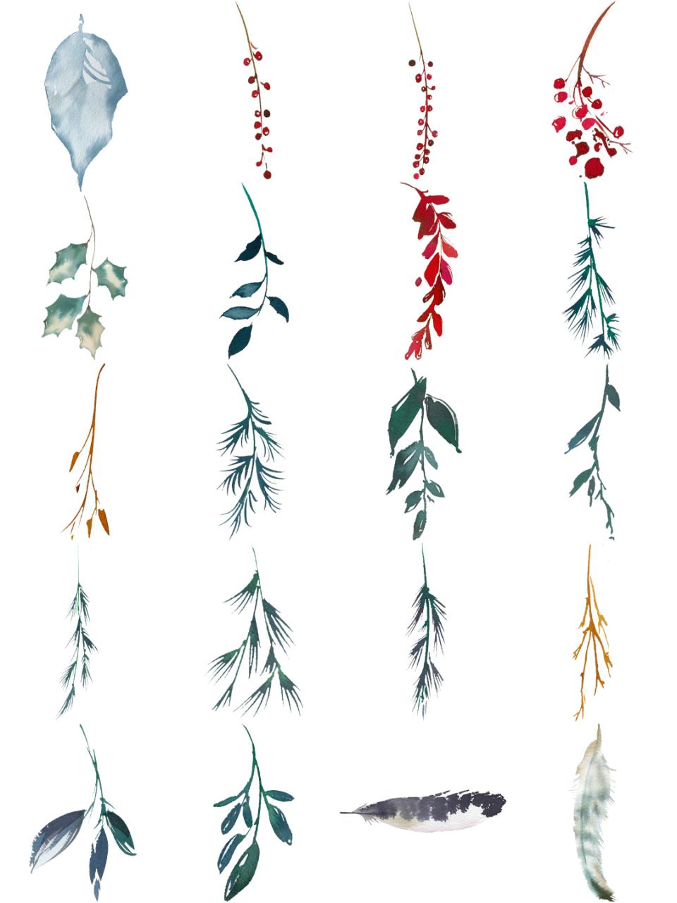 图片[1]-水彩油彩红色唯美手绘玫瑰花植物拼凑手账PNG免扣元素PS设计素材-设计猿