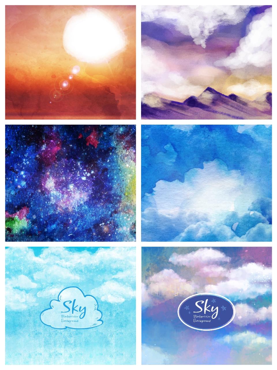 图片[1]-梦幻水彩手绘天空风景艺术油画插画装饰画壁纸壁画图片AI矢量素材-设计猿