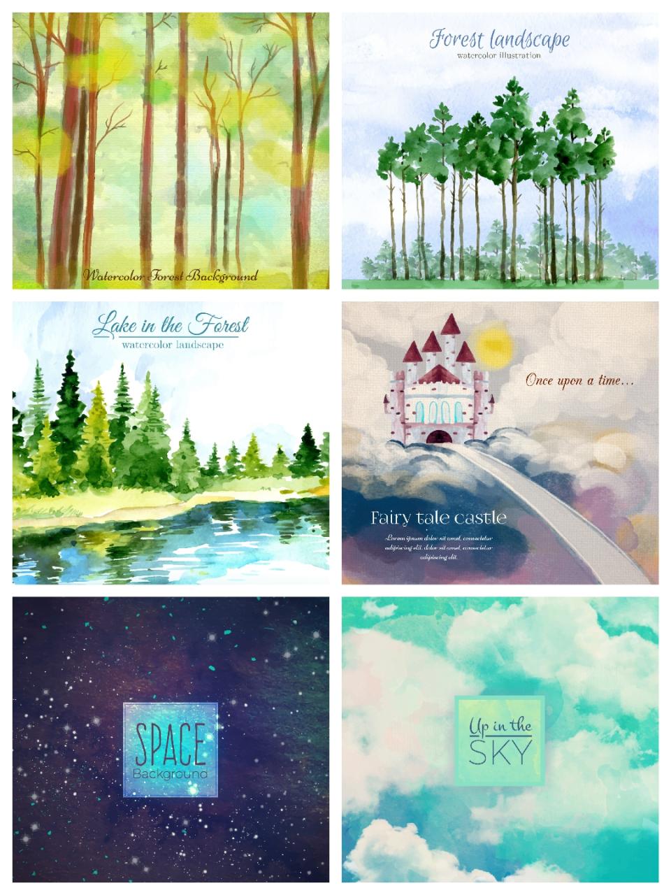 图片[3]-梦幻水彩手绘天空风景艺术油画插画装饰画壁纸壁画图片AI矢量素材-设计猿