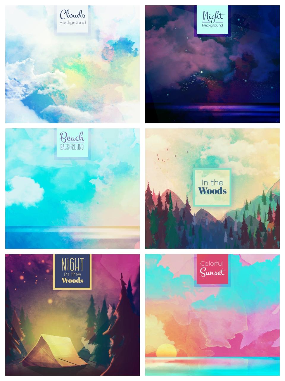 图片[4]-梦幻水彩手绘天空风景艺术油画插画装饰画壁纸壁画图片AI矢量素材-设计猿