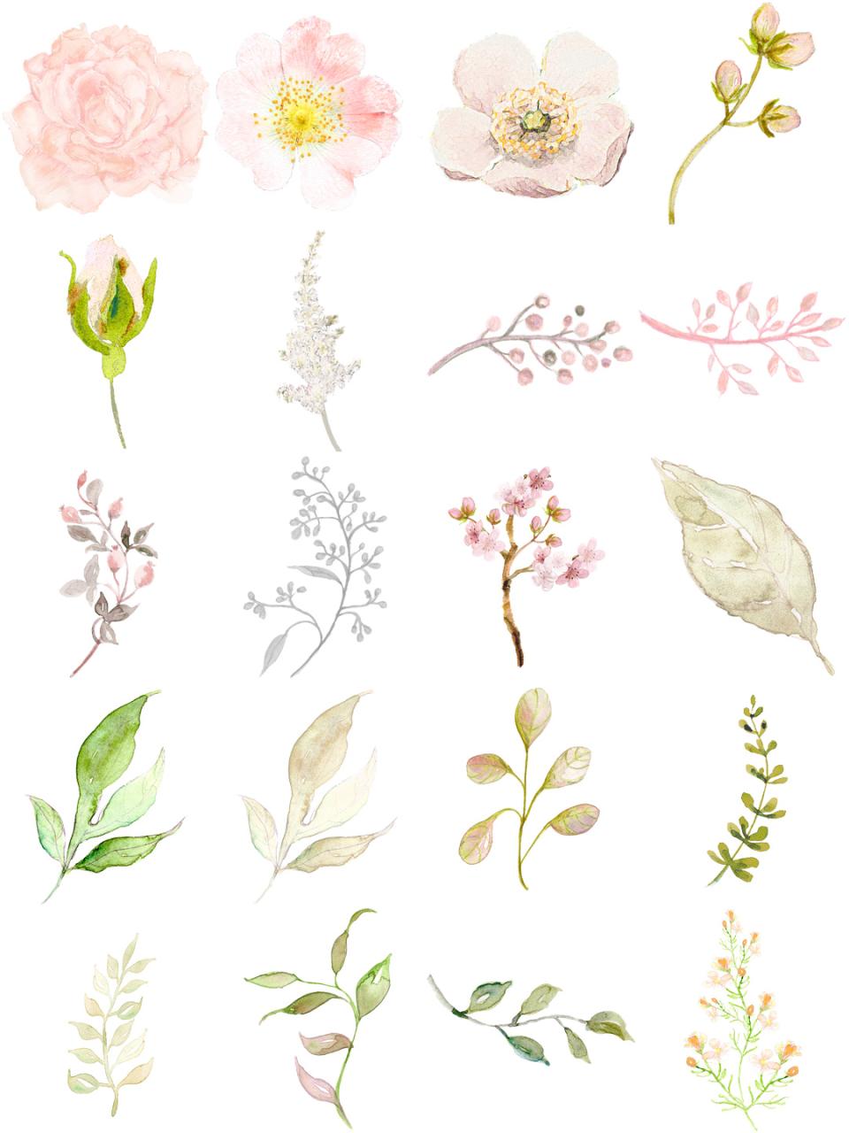 图片[1]-唯美森系粉嫩手绘水彩花朵婚礼请柬卡片PSD模版PNG免抠PS设计素材-设计猿