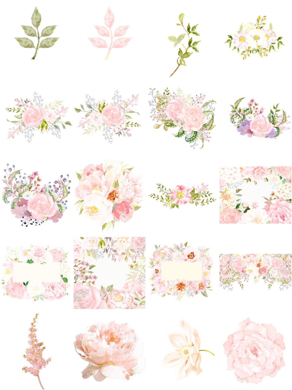 图片[2]-唯美森系粉嫩手绘水彩花朵婚礼请柬卡片PSD模版PNG免抠PS设计素材-设计猿