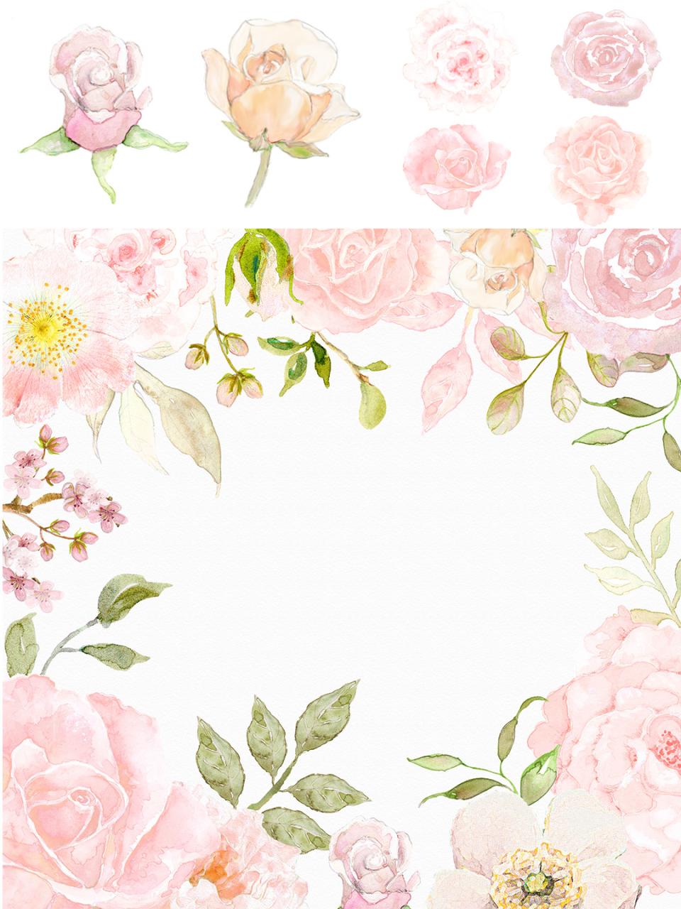 图片[3]-唯美森系粉嫩手绘水彩花朵婚礼请柬卡片PSD模版PNG免抠PS设计素材-设计猿