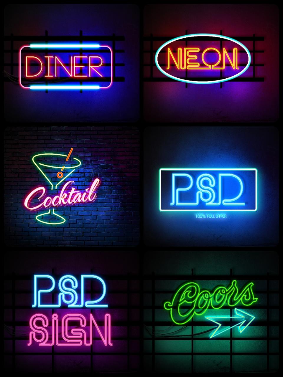 图片[1]-霓虹灯光样式炫彩发光字体夜店招牌特效PS文字效果PSD分层素材图-设计猿
