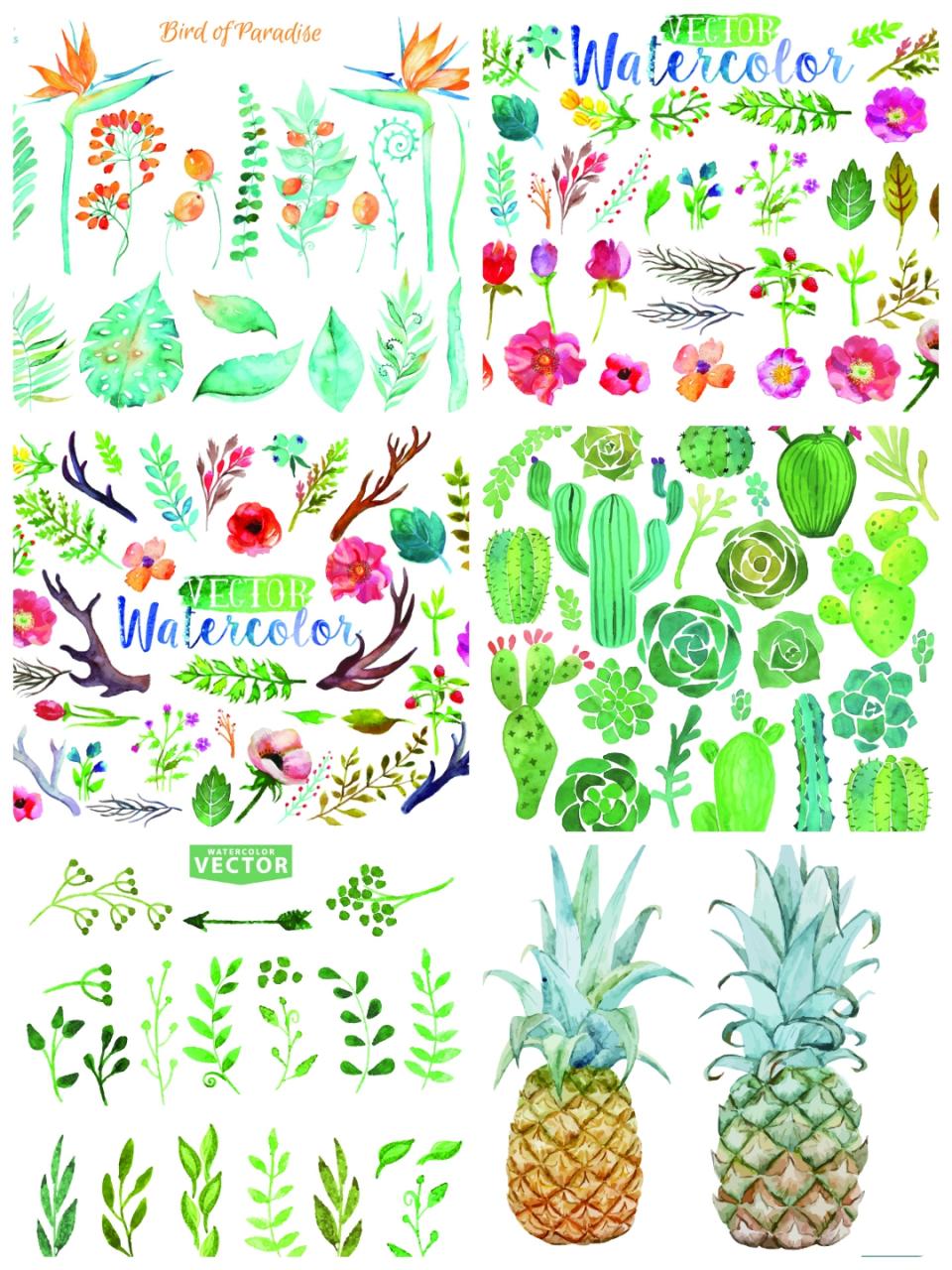 图片[2]-小清新手绘水彩植物叶子花朵装饰画元素印花AI矢量填充图案素材-设计猿