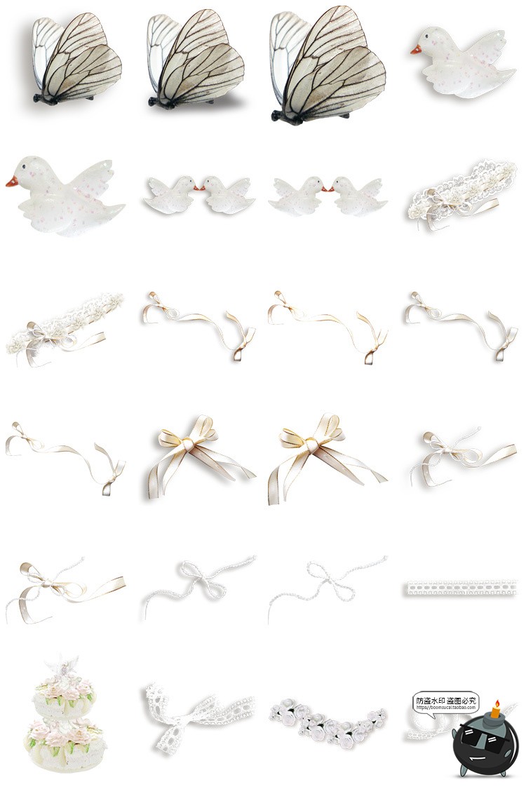 图片[9]-复古欧式梦幻白色蕾丝边框蝴蝶结拼贴剪贴画装饰PNG贴纸美工素材-设计猿