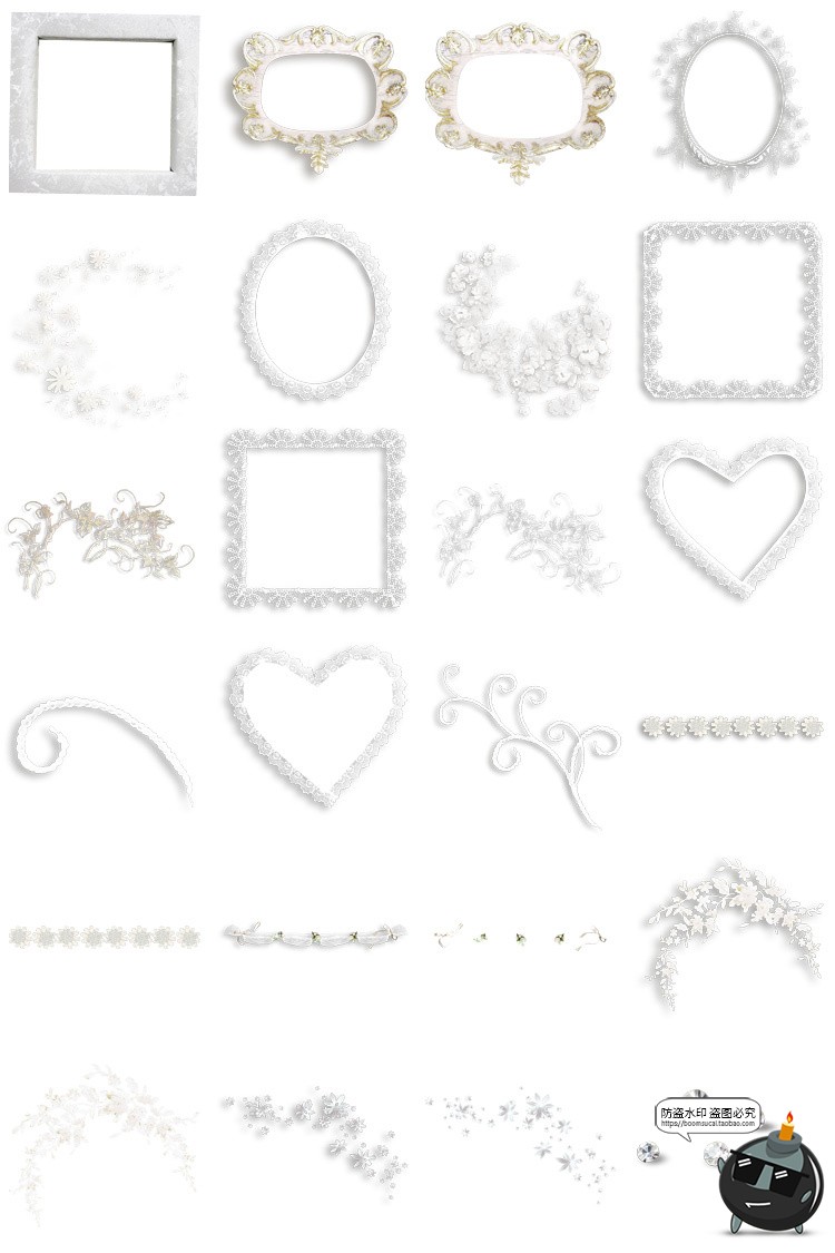 图片[10]-复古欧式梦幻白色蕾丝边框蝴蝶结拼贴剪贴画装饰PNG贴纸美工素材-设计猿