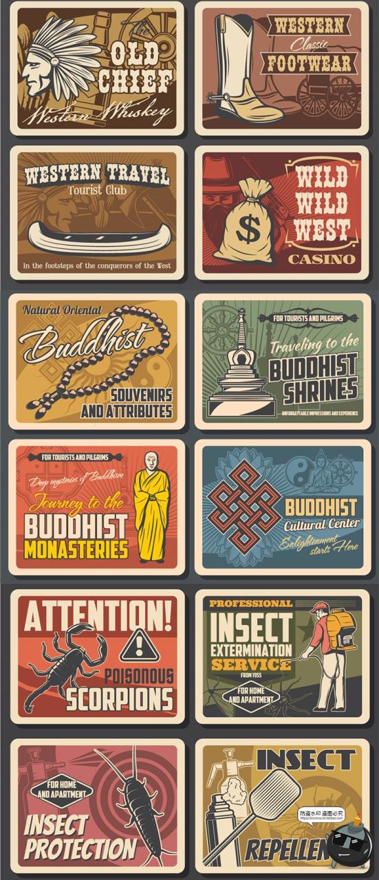 图片[3]-创意老式欧美复古做旧磨损手绘商品活动促销插画海报AI矢量图素材-设计猿