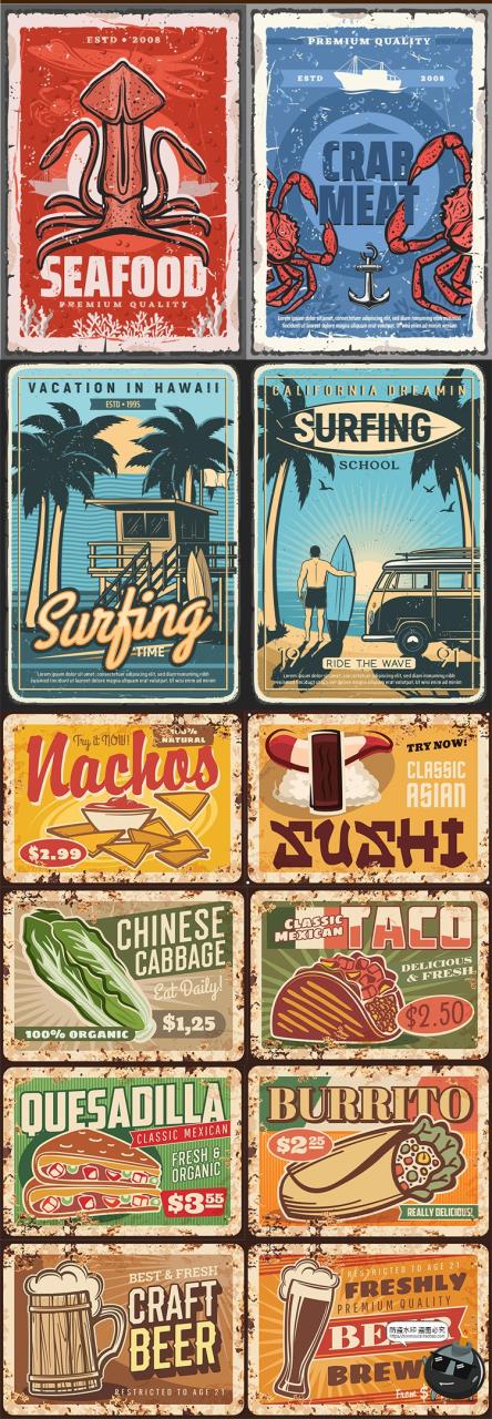 图片[5]-创意老式欧美复古做旧磨损手绘商品活动促销插画海报AI矢量图素材-设计猿