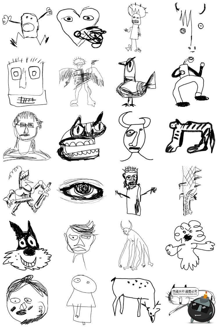 图片[3]-怪诞垃圾摇滚抽象艺术手绘儿童涂鸦乱涂插图插画png免抠图片素材-设计猿