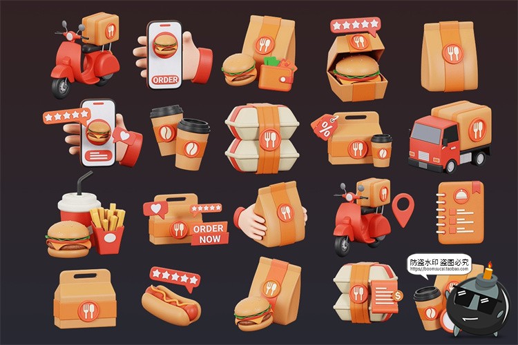 图片[3]-美食外卖APP送餐物流配送汉堡快餐界面3D图标icon素材png免抠图片-设计猿