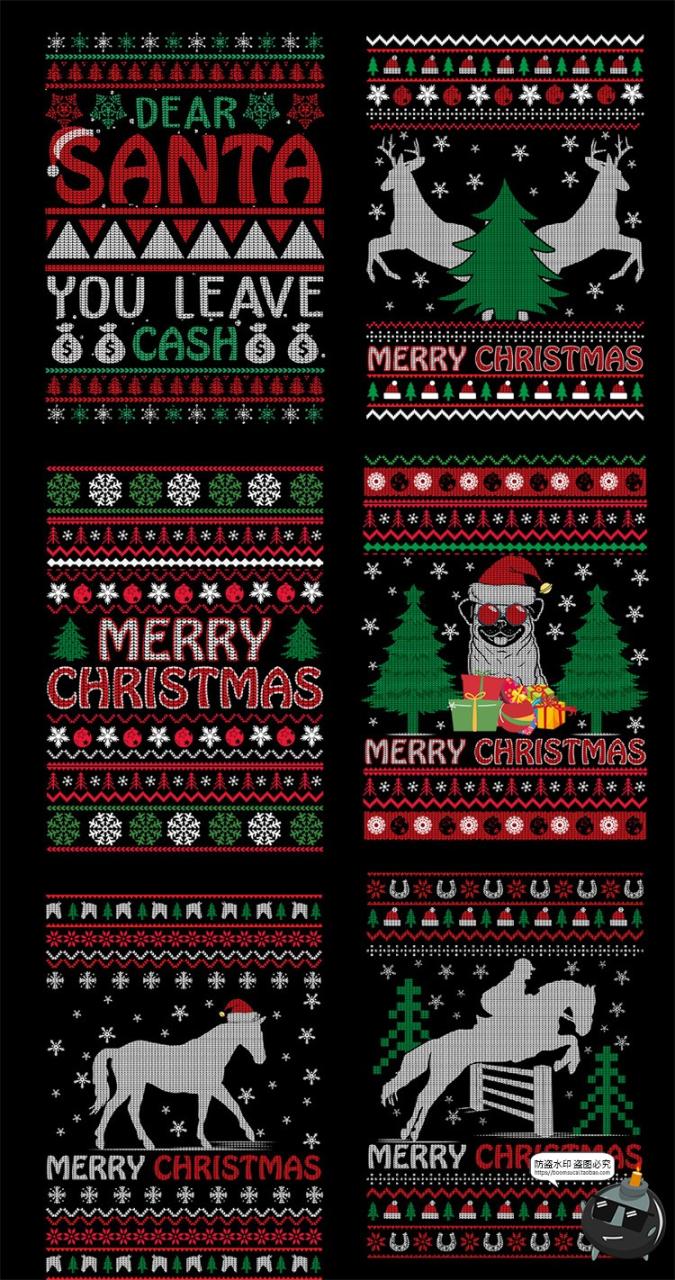 图片[1]-复古针织风格Christmas圣诞节新年主题印花图案AI矢量PNG美工素材-设计猿