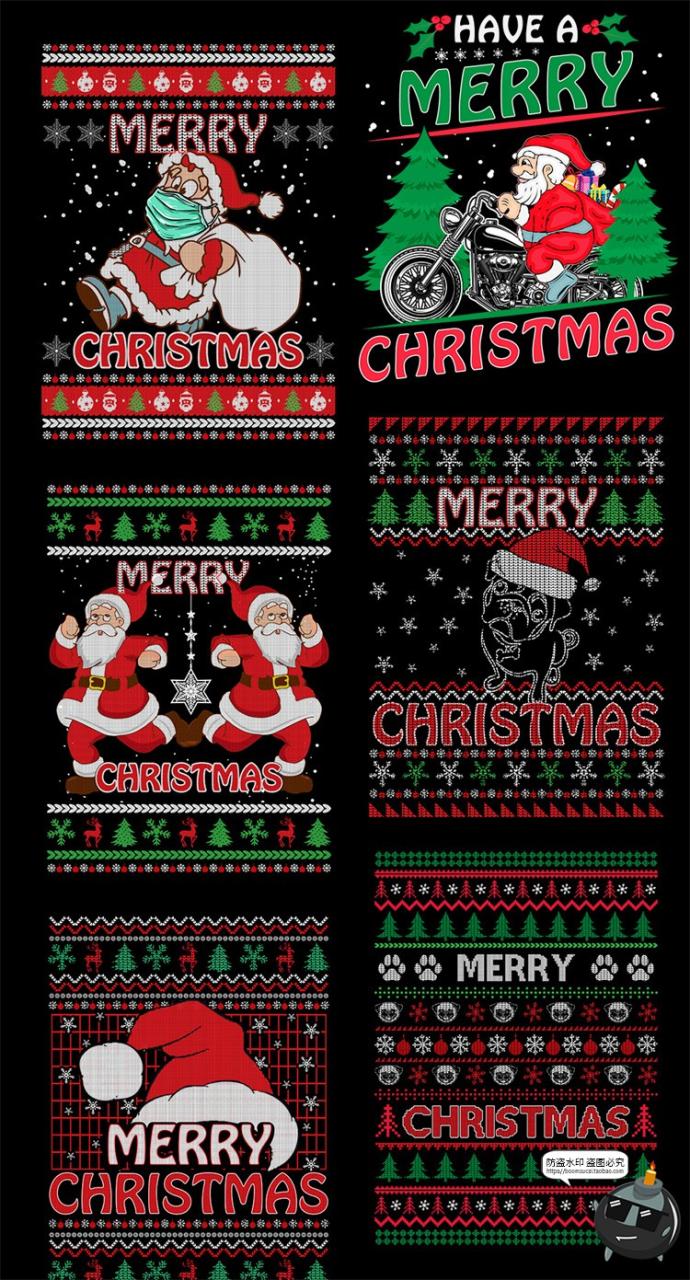 图片[2]-复古针织风格Christmas圣诞节新年主题印花图案AI矢量PNG美工素材-设计猿