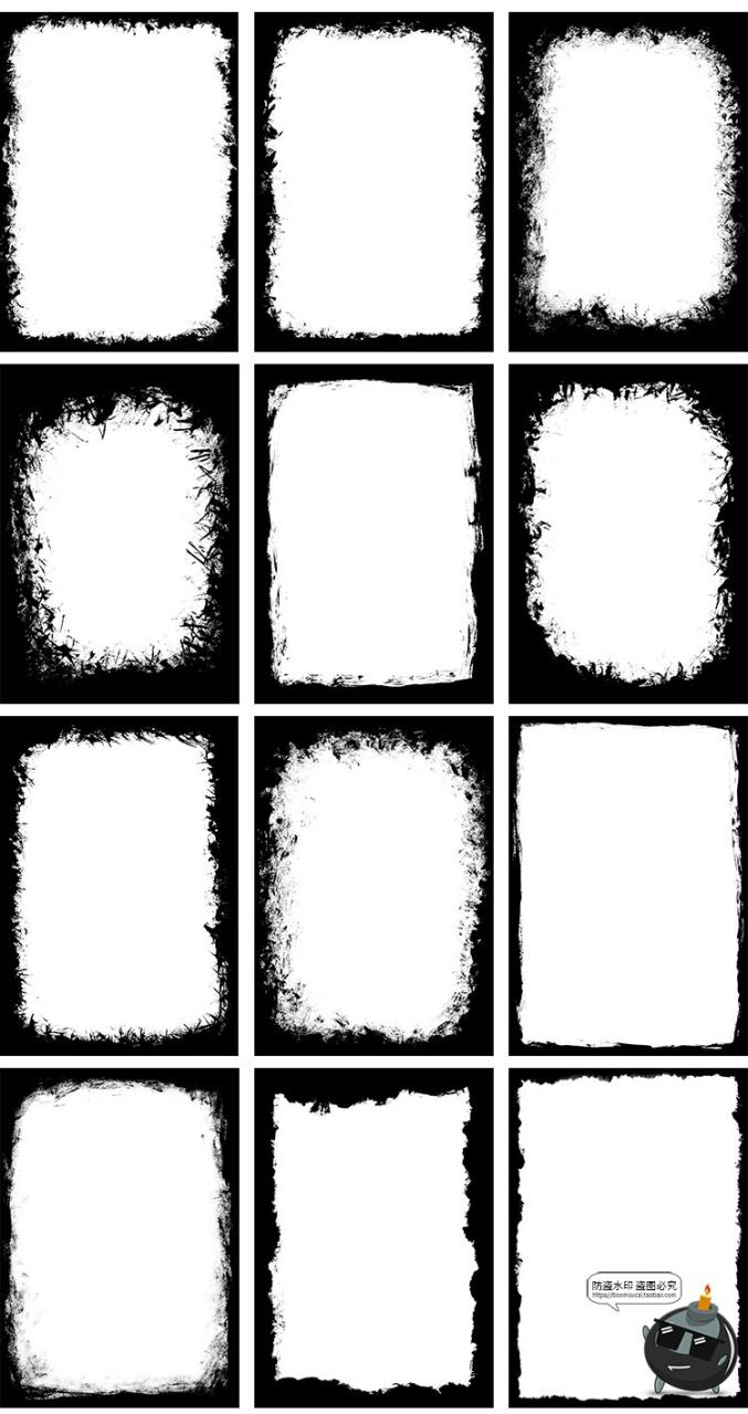 图片[3]-复古墨迹刷子毛刺笔触涂鸦艺术边框框架PNG免扣图片美工手账素材-设计猿