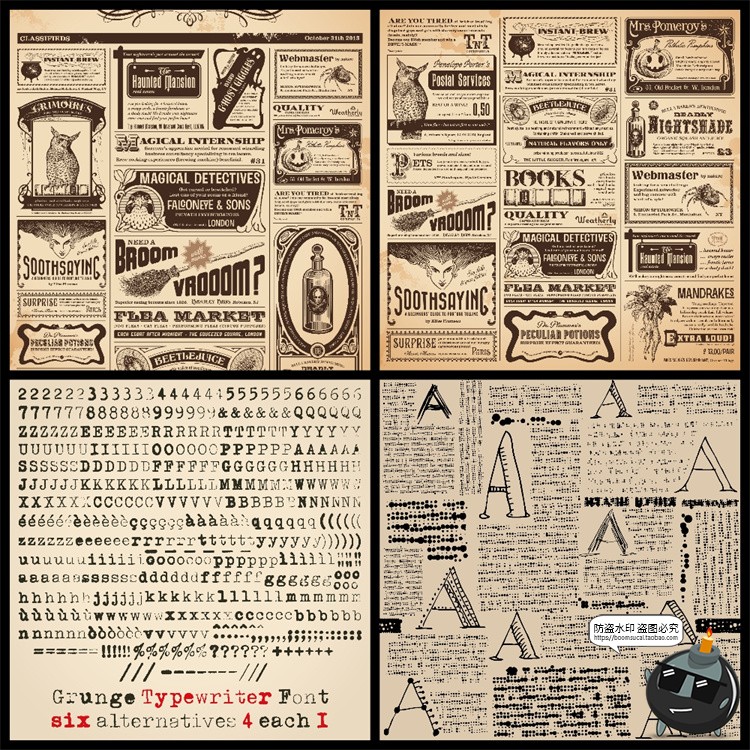 图片[2]-复古欧美上世纪老旧泛黄旧报纸传单装饰图案背景底纹AI矢量素材图-设计猿