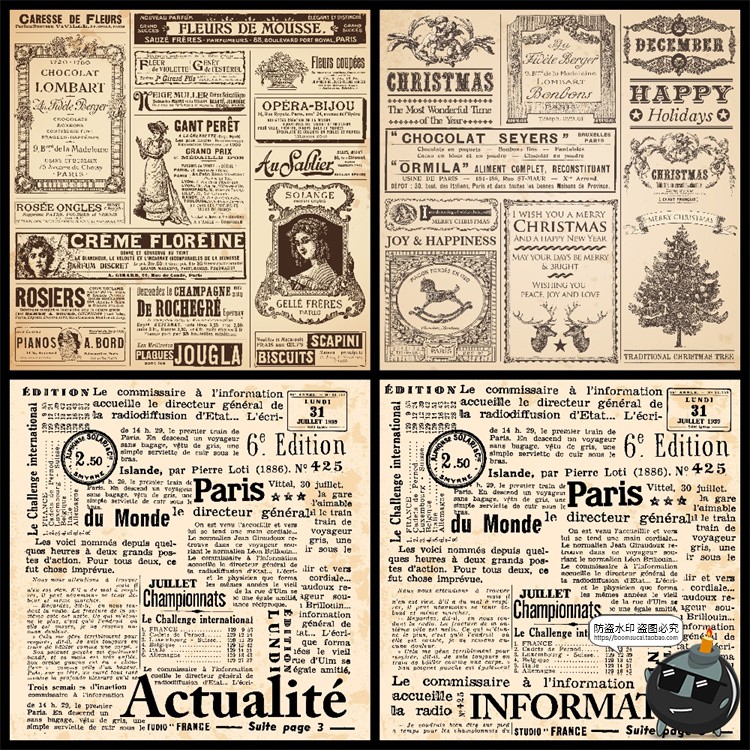 图片[4]-复古欧美上世纪老旧泛黄旧报纸传单装饰图案背景底纹AI矢量素材图-设计猿