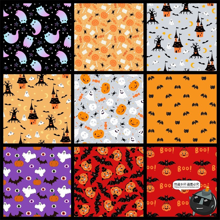 图片[4]-可爱卡通南瓜幽灵骷髅鬼怪万圣节主题无缝图案平铺AI矢量图片素材-设计猿