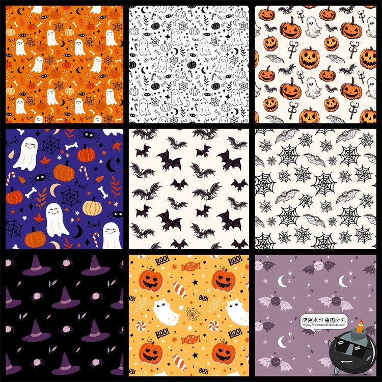 图片[6]-可爱卡通南瓜幽灵骷髅鬼怪万圣节主题无缝图案平铺AI矢量图片素材-设计猿
