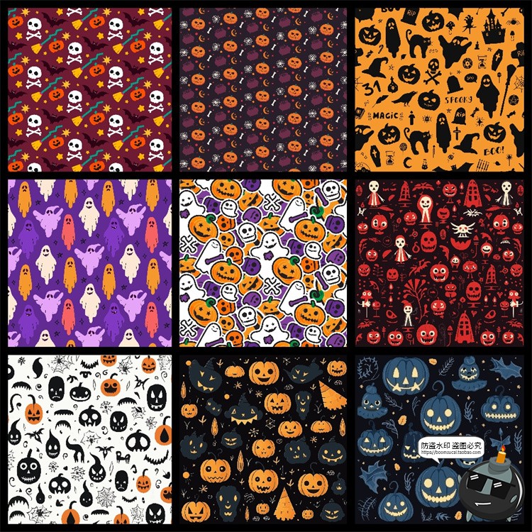 图片[7]-可爱卡通南瓜幽灵骷髅鬼怪万圣节主题无缝图案平铺AI矢量图片素材-设计猿